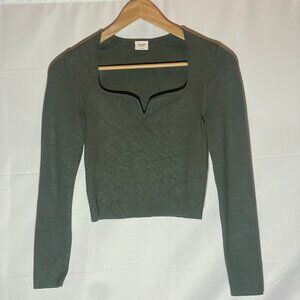 Abercrombie & Fitch Sweetheart Slim Semi Cropped Sweater Distressed Green Small